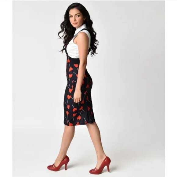 Unique Vintage Black and Red Pencil Skirt - Picture 1 of 15